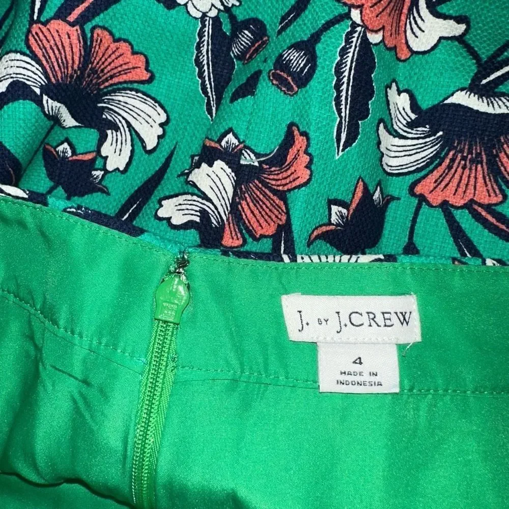 J by J. Crew Green Tropical Floral Pencil Skirt Womens 4 Colorful Preppy Cotton‎